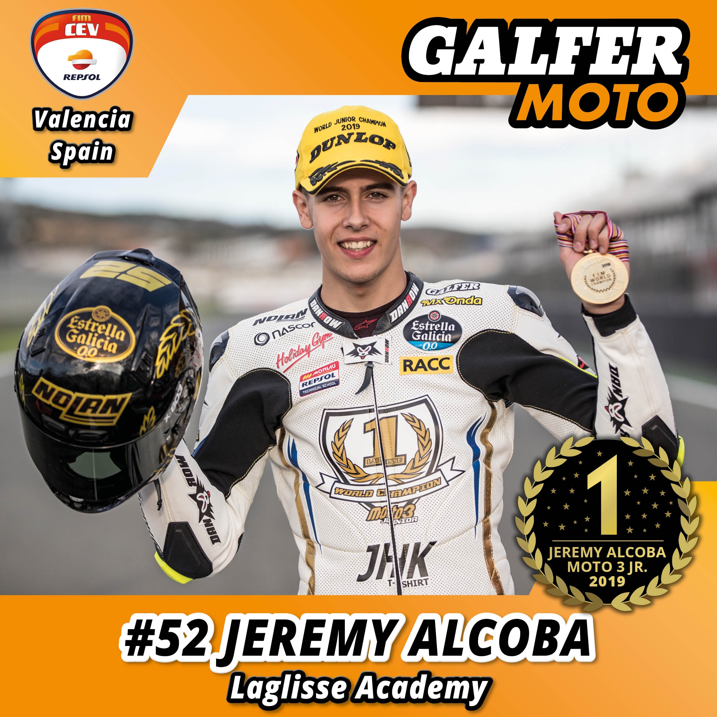 JEREMY ALCOBA NUEVO CAMPEÓN DEL MUNDO MOTO3 JUNIOR 2019 Galfer Moto